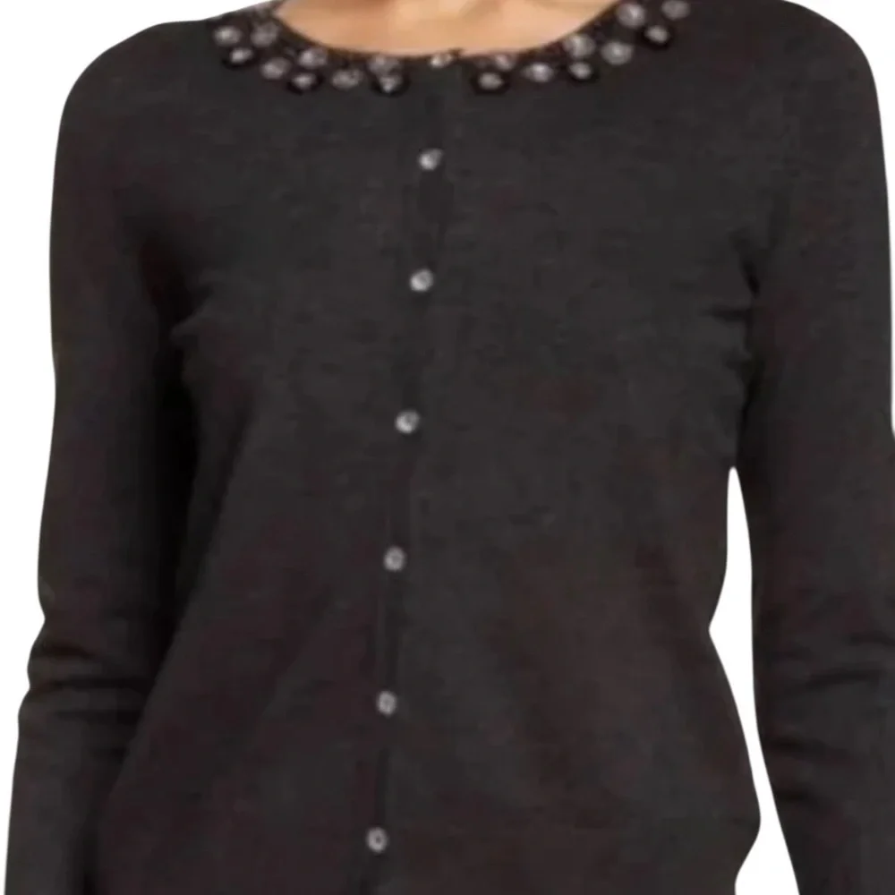 Cable & gauge dark charcoal, gray cardigan, embellished with beautiful bling XL